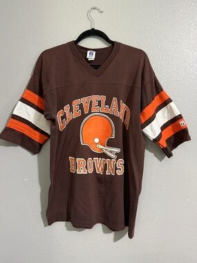 Vintage Cleveland Browns LOGO 7 Brown Tee with orange and white stripes